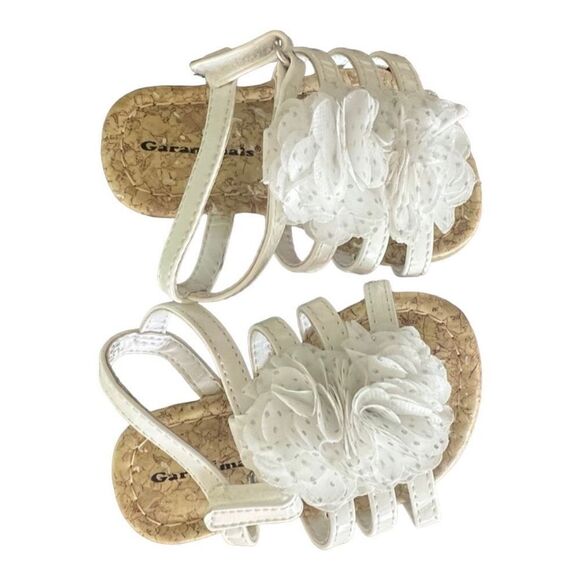 Baby Girls Garanimals Metallic Fleck Flower White Cork Sandals - Sz 3 - Picture 2 of 2